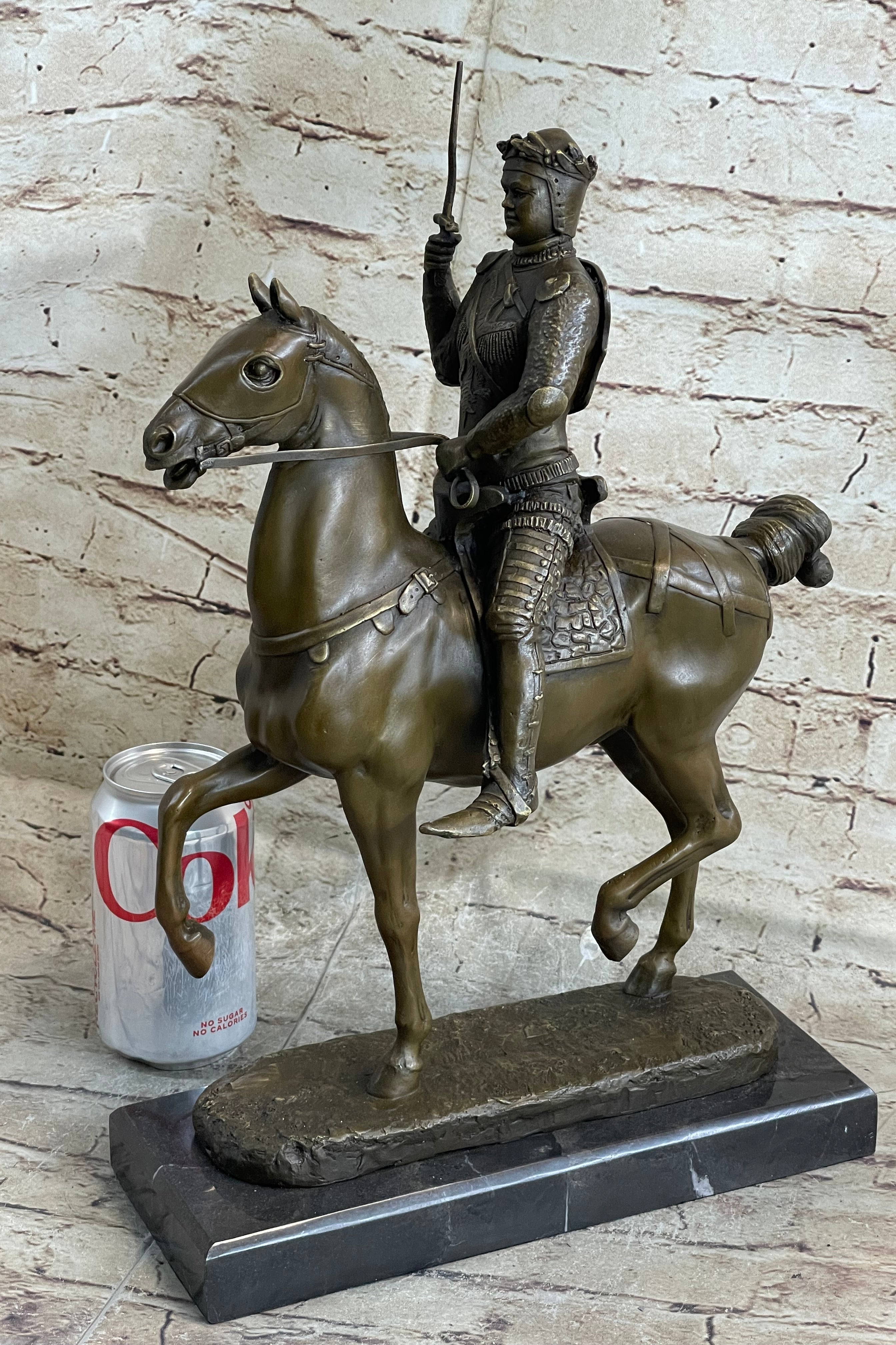 Medieval European Warrior King Arthur on Horseback Bronze 16" x 10"