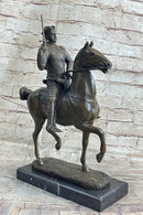 Medieval European Warrior King Arthur on Horseback Bronze 16" x 10"