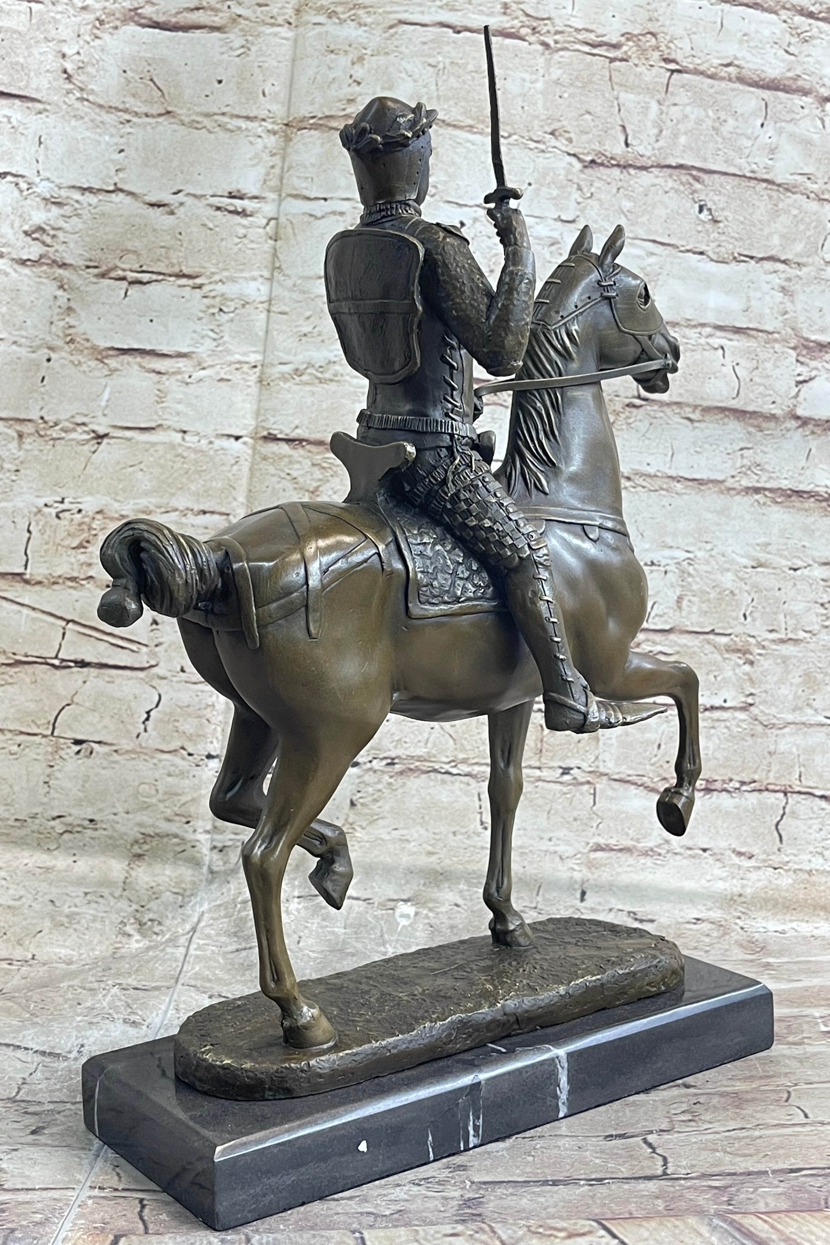 Medieval European Warrior King Arthur on Horseback Bronze 16" x 10"