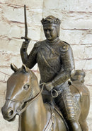 Medieval European Warrior King Arthur on Horseback Bronze 16" x 10"