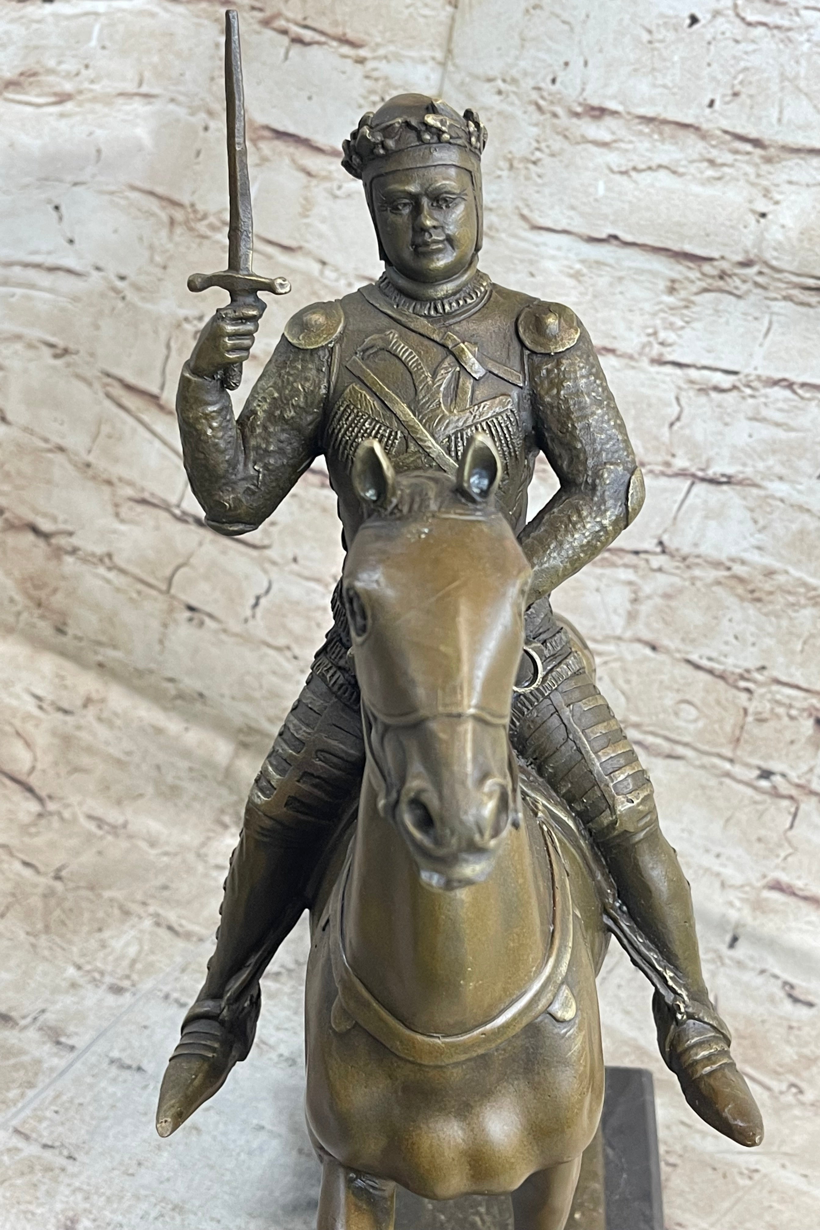 Medieval European Warrior King Arthur on Horseback Bronze 16" x 10"