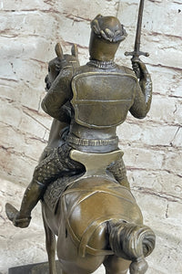 Medieval European Warrior King Arthur on Horseback Bronze 16" x 10"