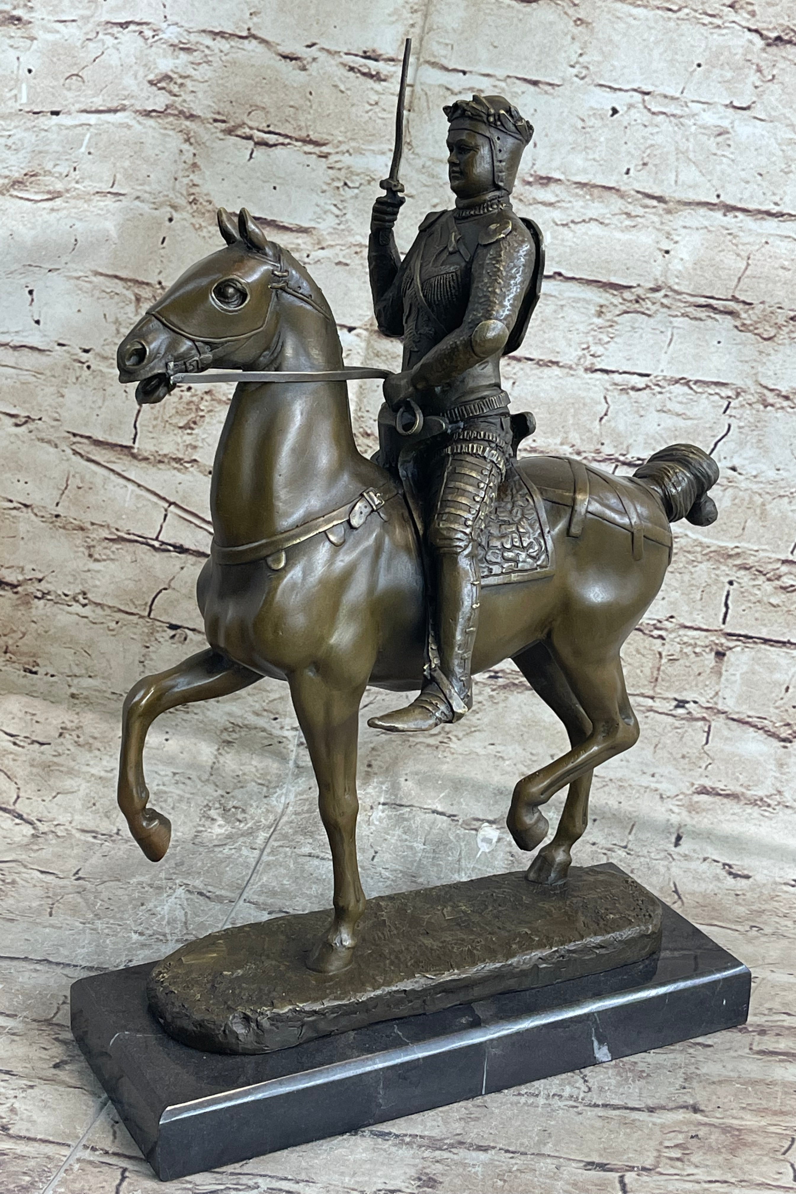 Medieval European Warrior King Arthur on Horseback Bronze 16" x 10"