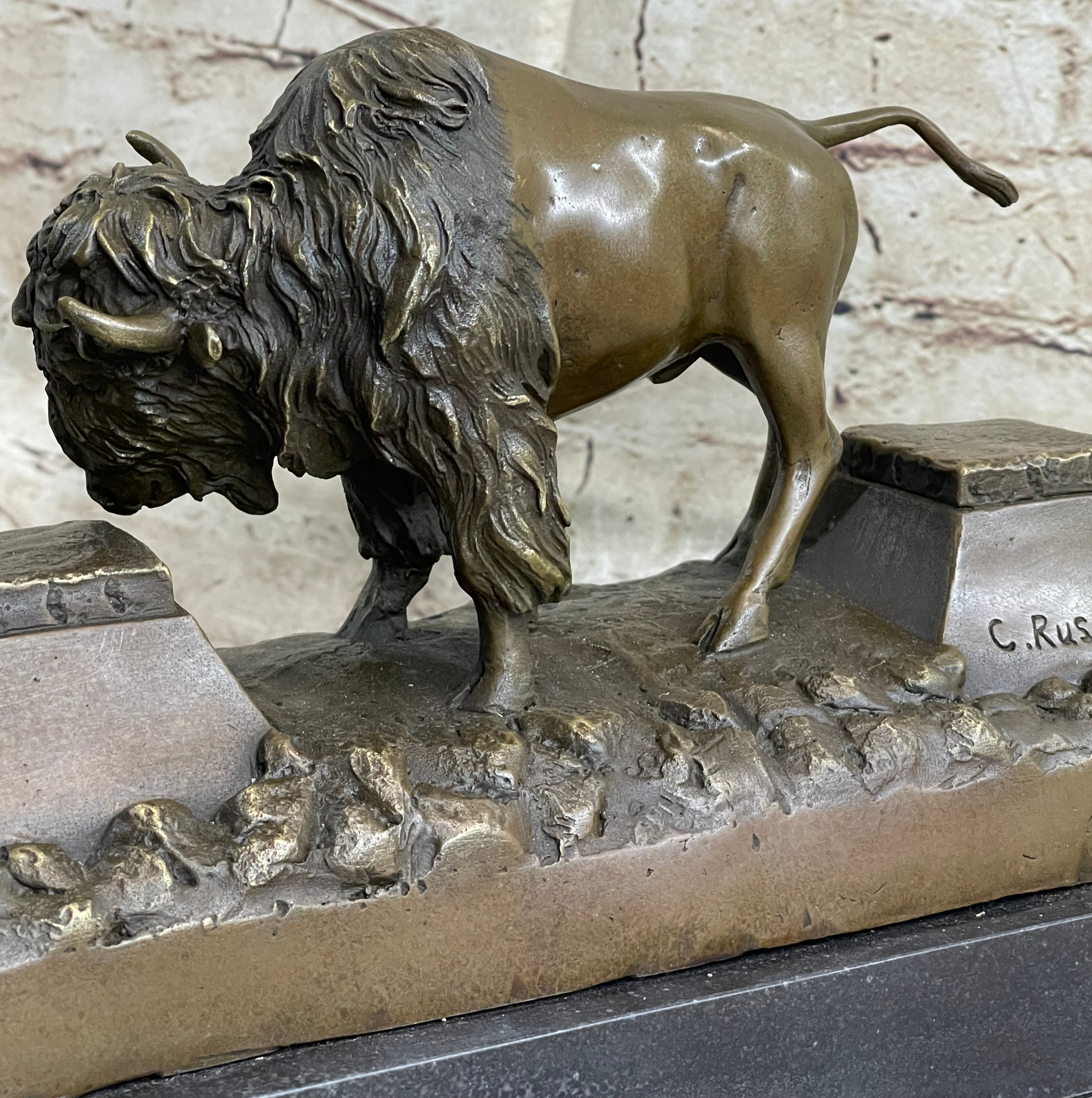Large American Buffalo Bison Bronze Sculpture by Russell