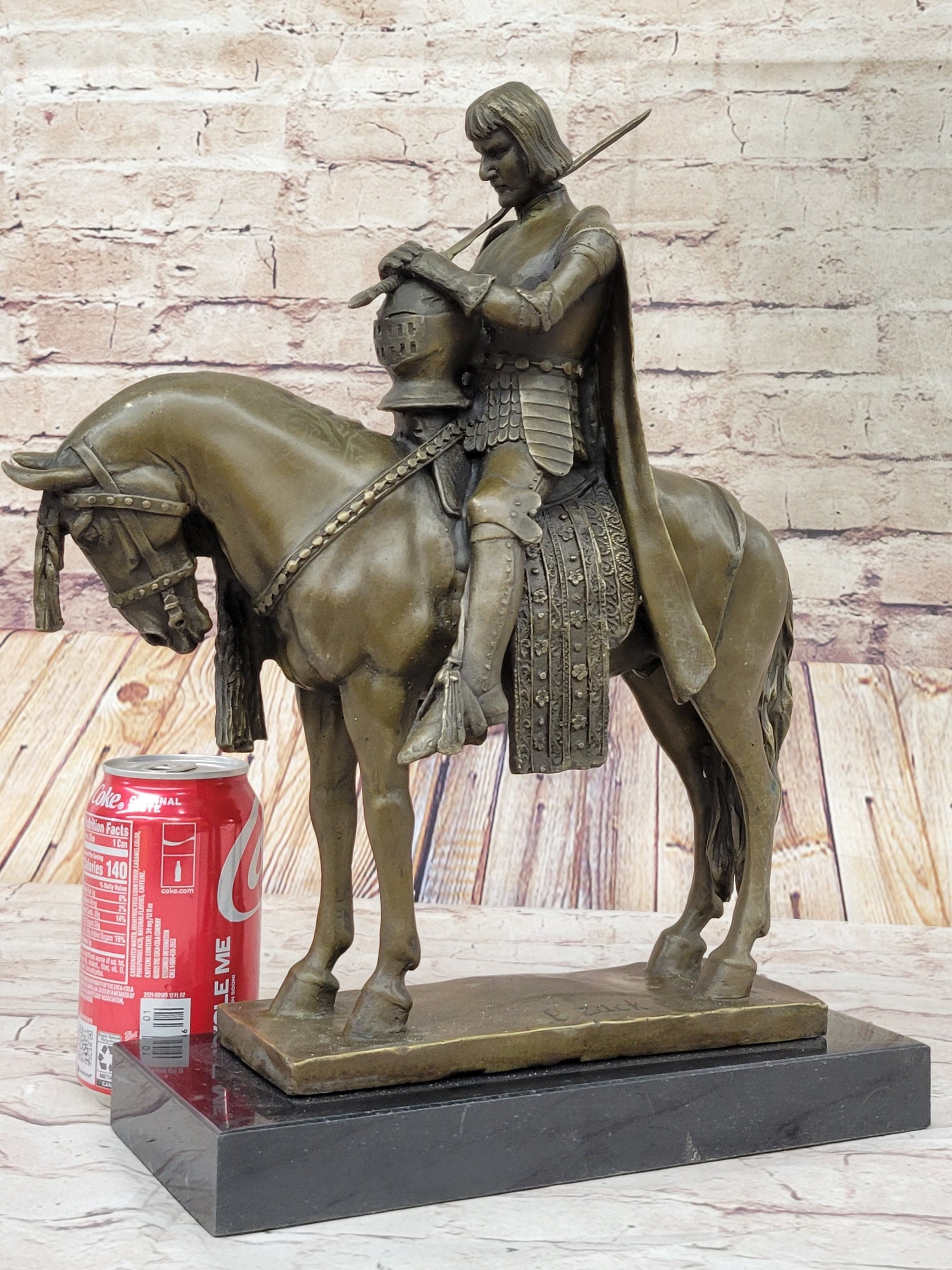 King Arthur Knight in Armor on Horseback Bronze 15" x 12"
