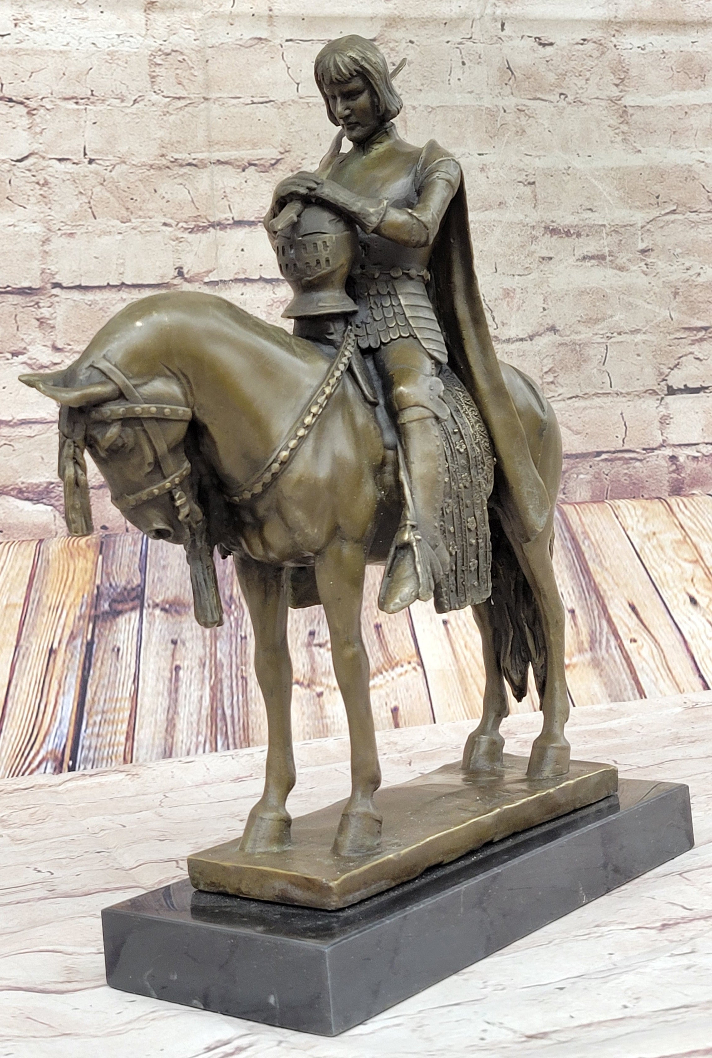 King Arthur Knight in Armor on Horseback Bronze 15" x 12"