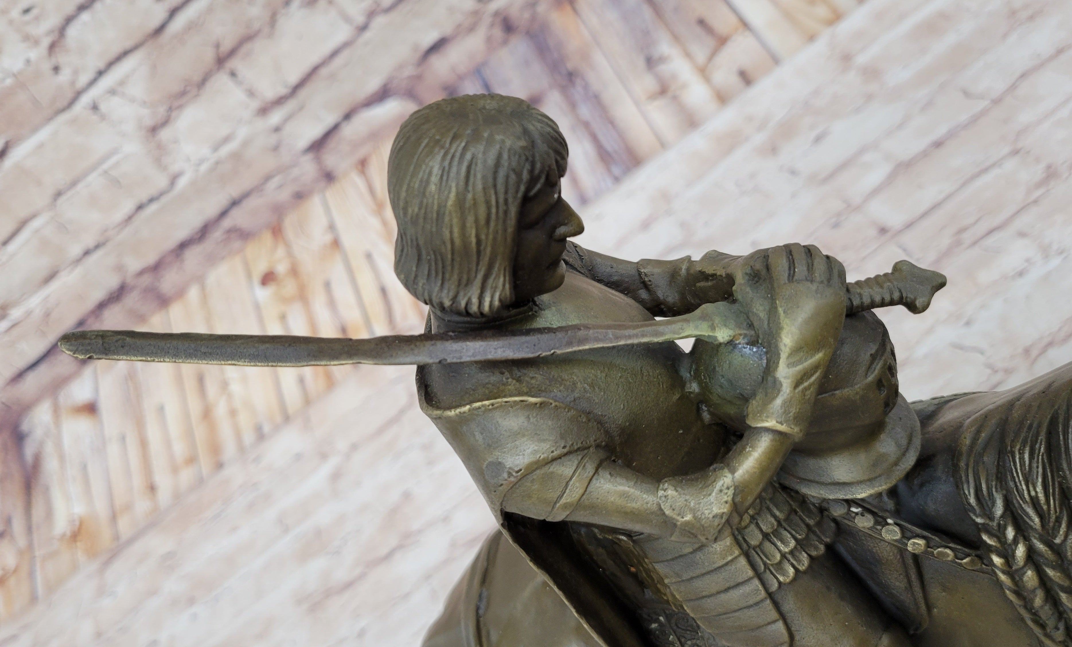 King Arthur Knight in Armor on Horseback Bronze 15" x 12"