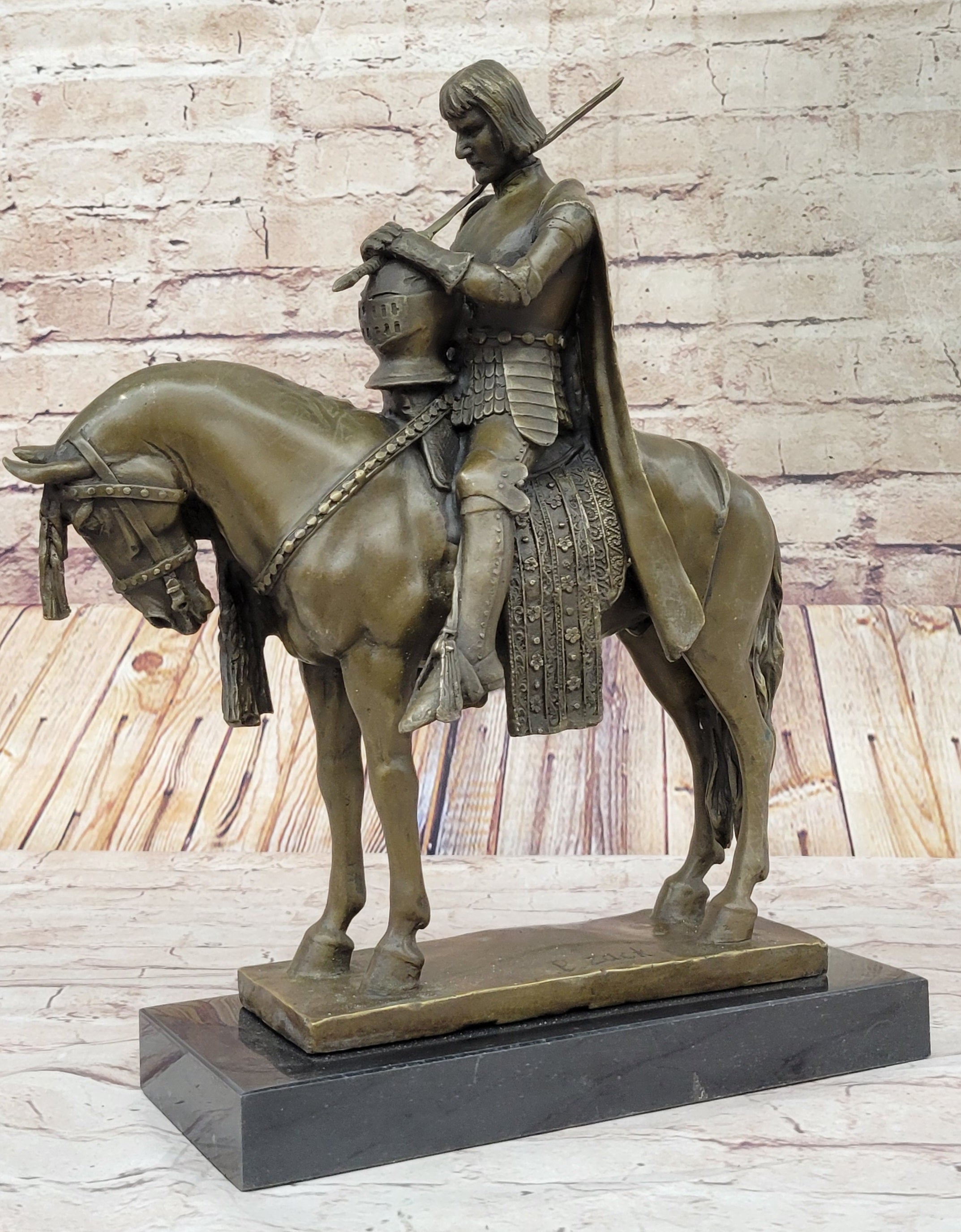 King Arthur Knight in Armor on Horseback Bronze 15" x 12"
