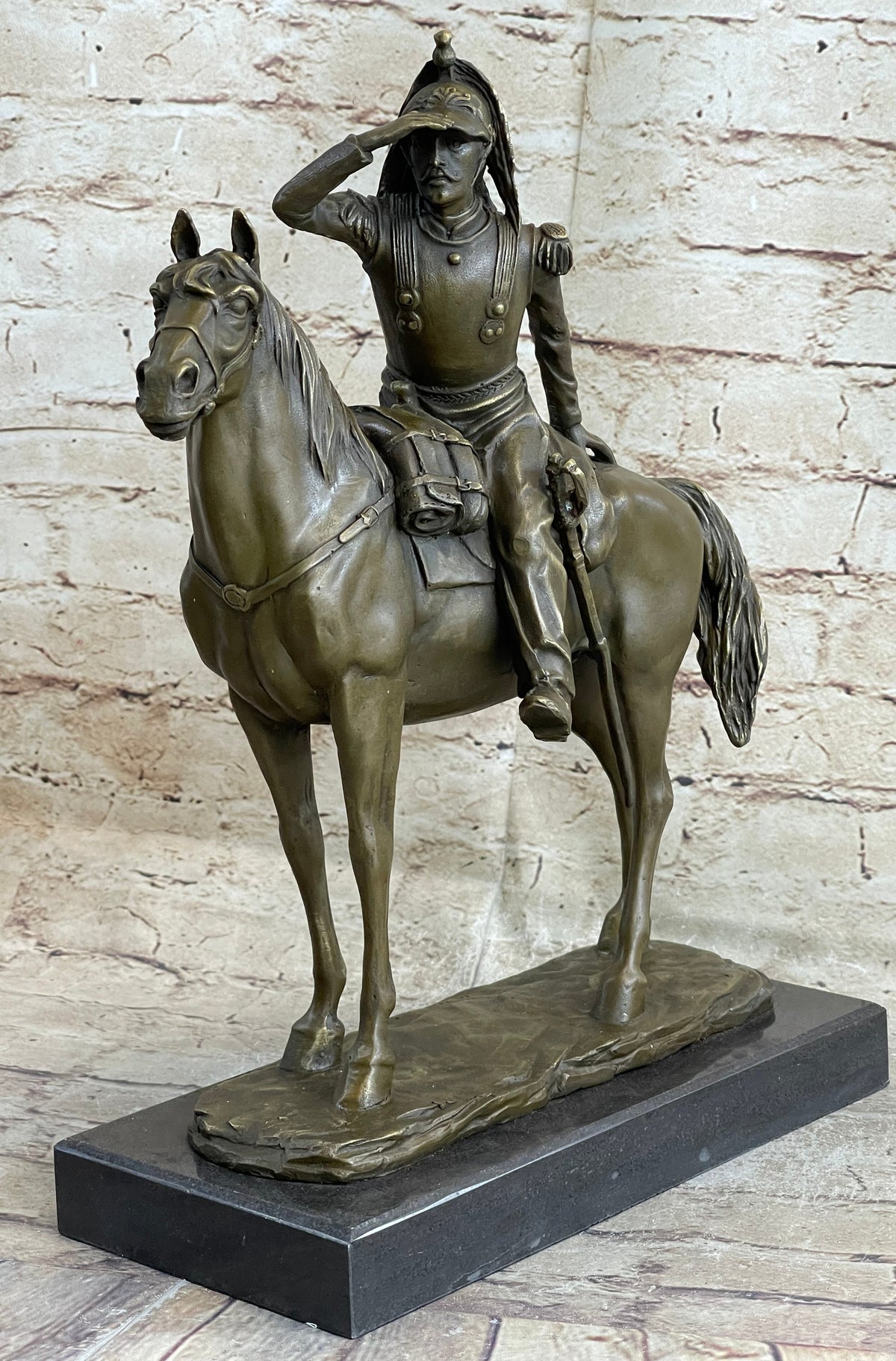 19th Century Cavalry Soldier on Horseback Bronze 15"X 12"