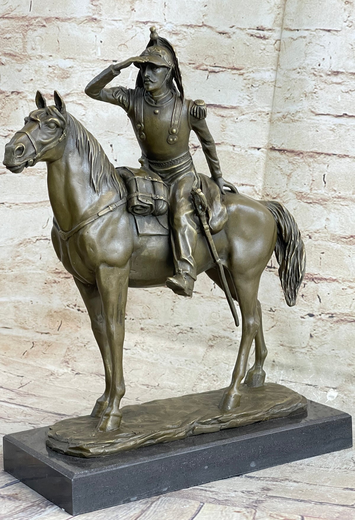19th Century Cavalry Soldier on Horseback Bronze 15"X 12"