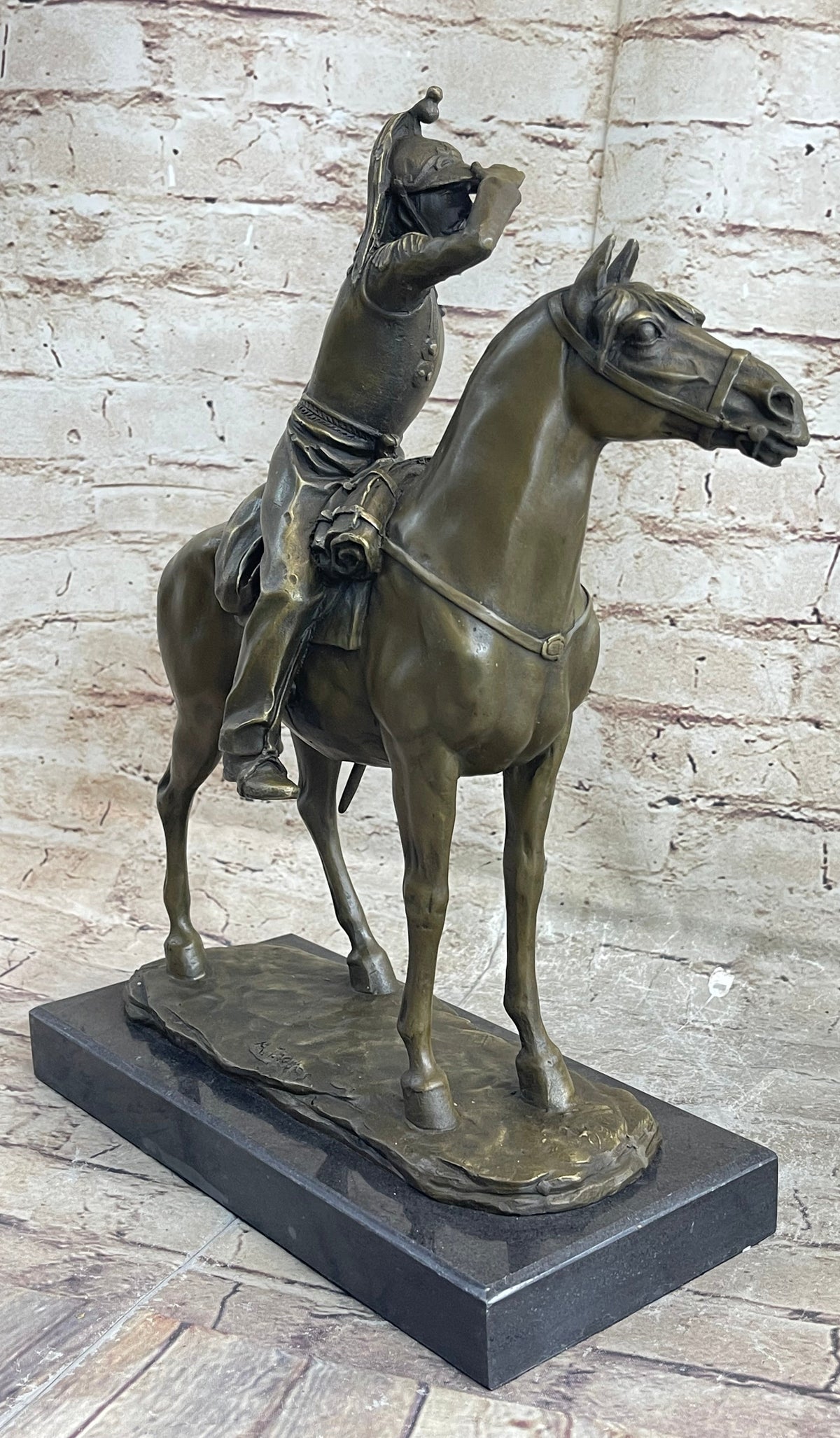 19th Century Cavalry Soldier on Horseback Bronze 15"X 12"