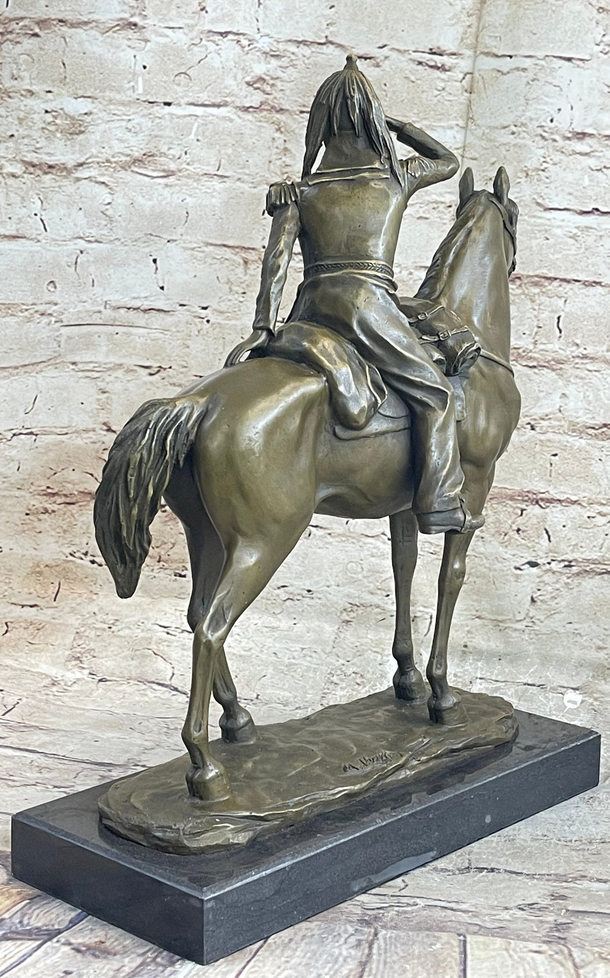 19th Century Cavalry Soldier on Horseback Bronze 15"X 12"