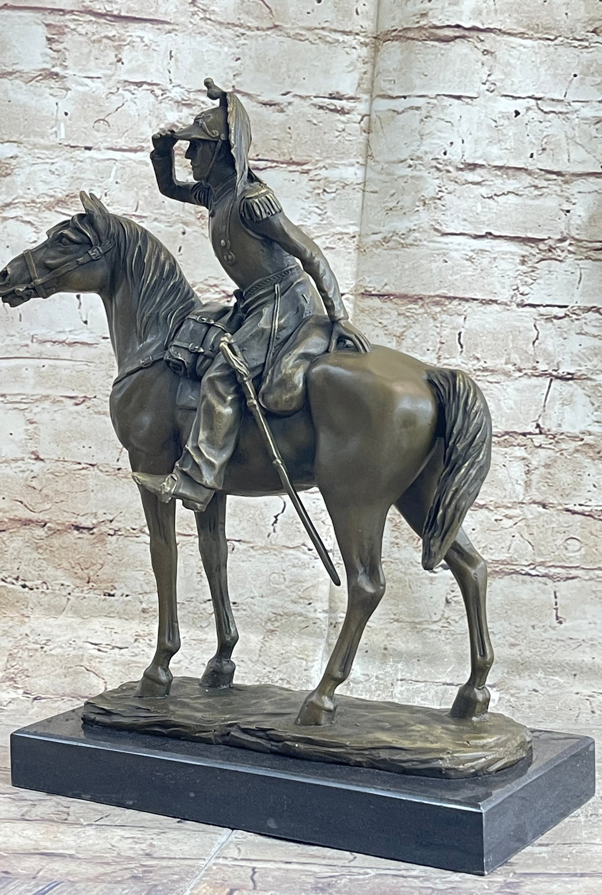 19th Century Cavalry Soldier on Horseback Bronze 15"X 12"
