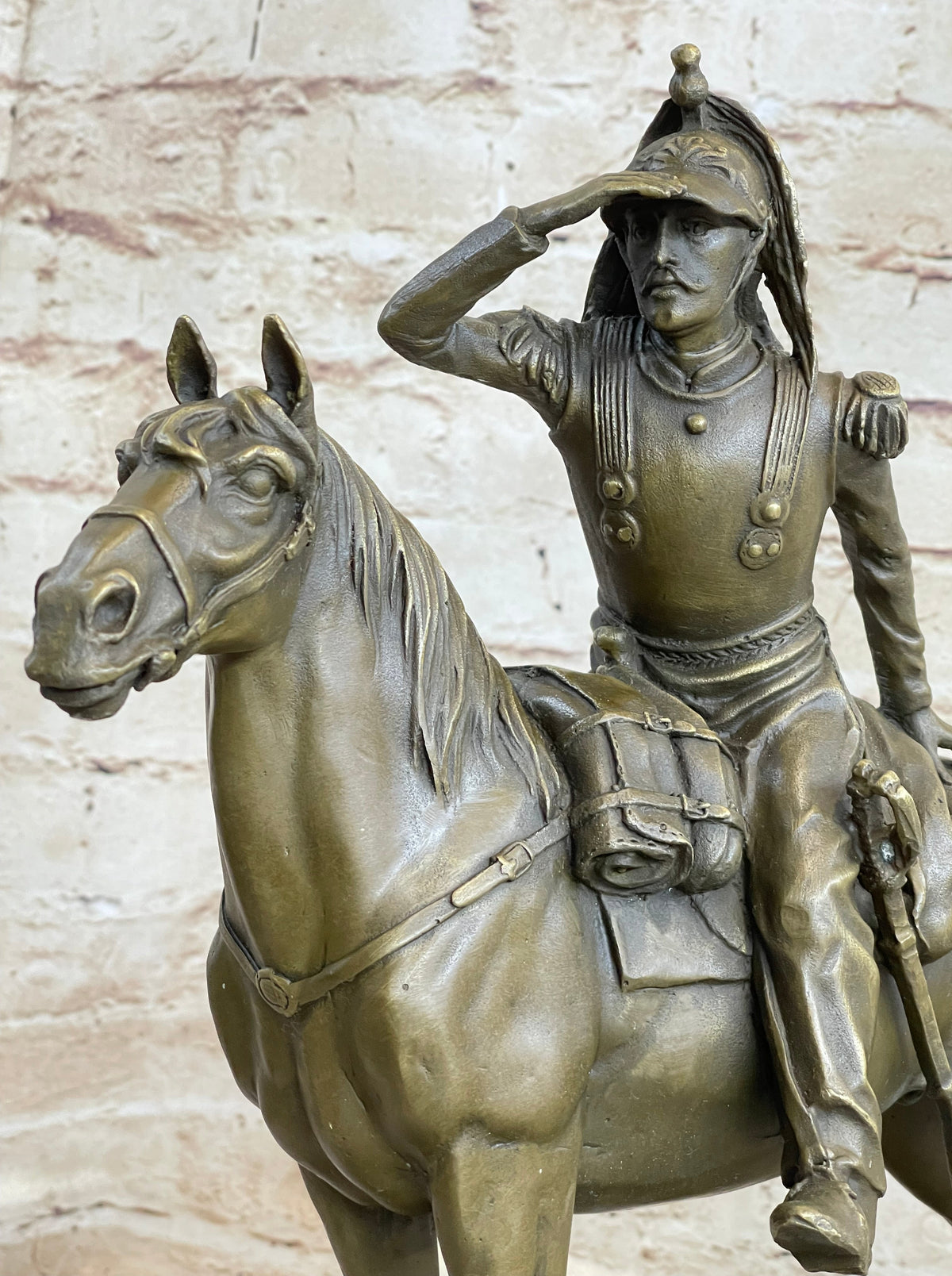 19th Century Cavalry Soldier on Horseback Bronze 15"X 12"