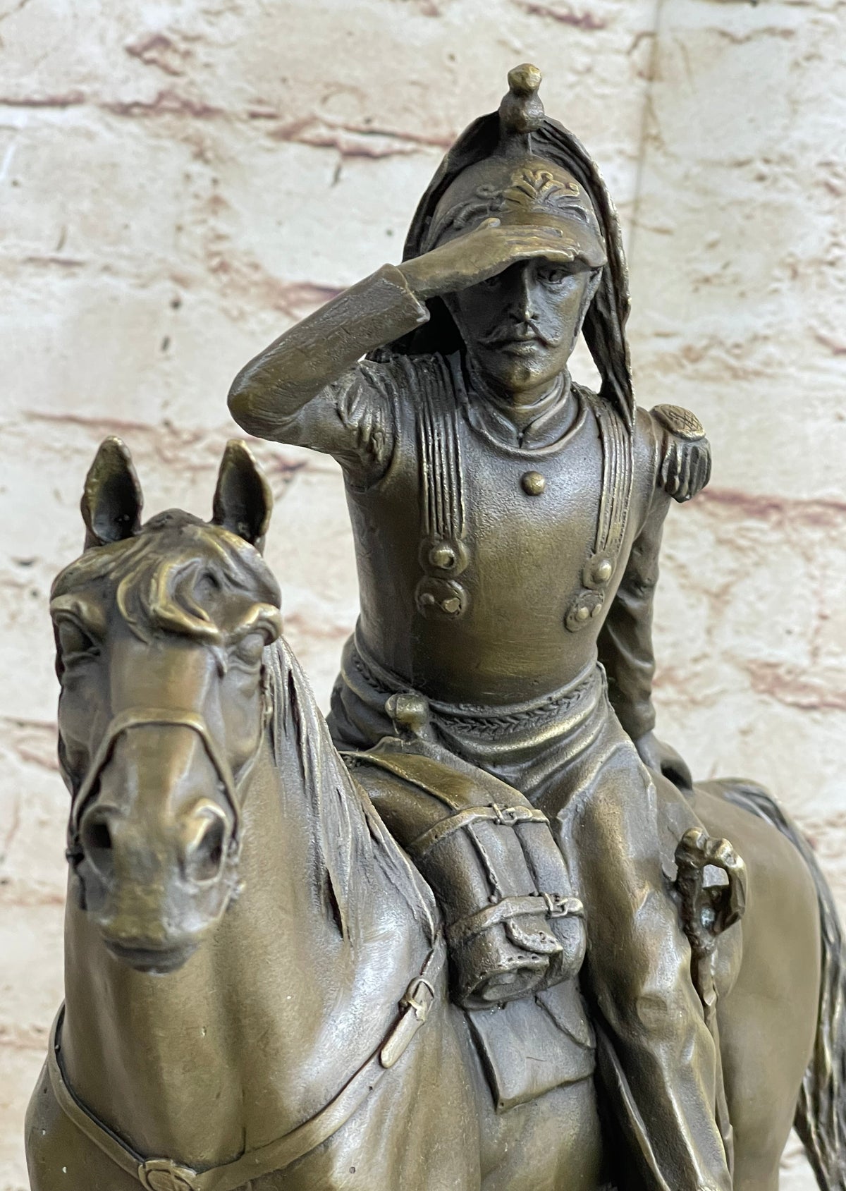 19th Century Cavalry Soldier on Horseback Bronze 15"X 12"