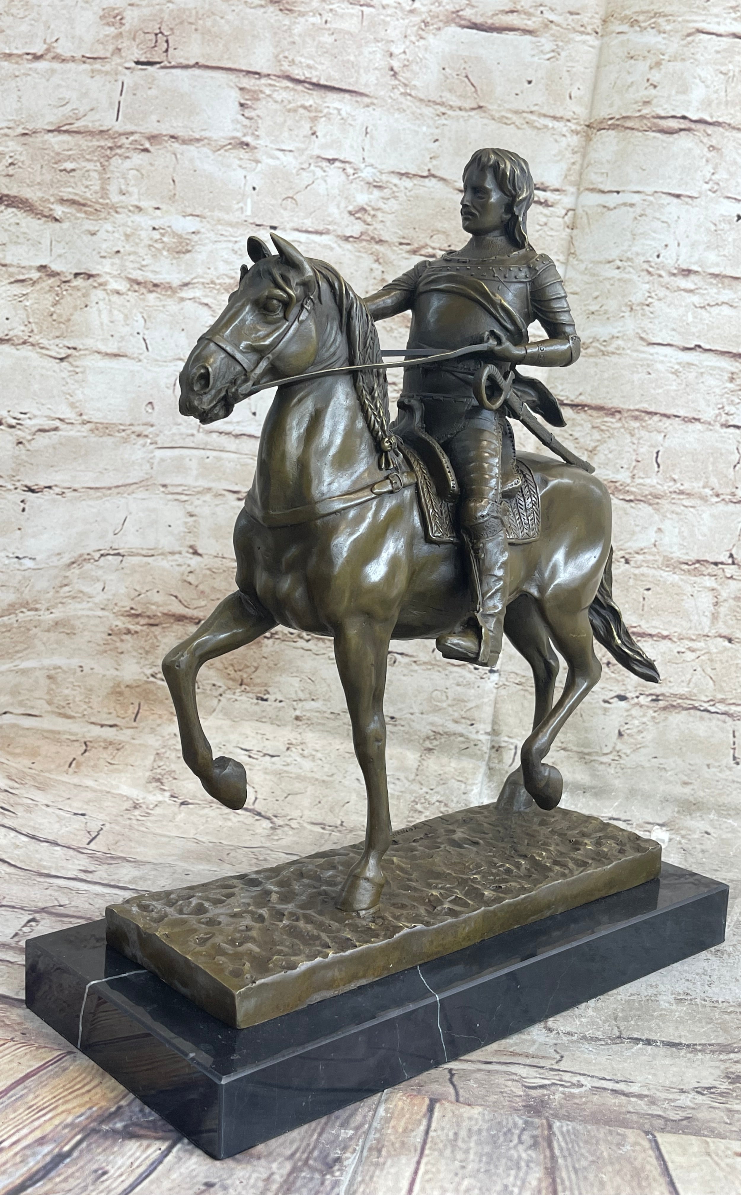 Medieval Armored Knight on Horseback Bronze 15" x 12"