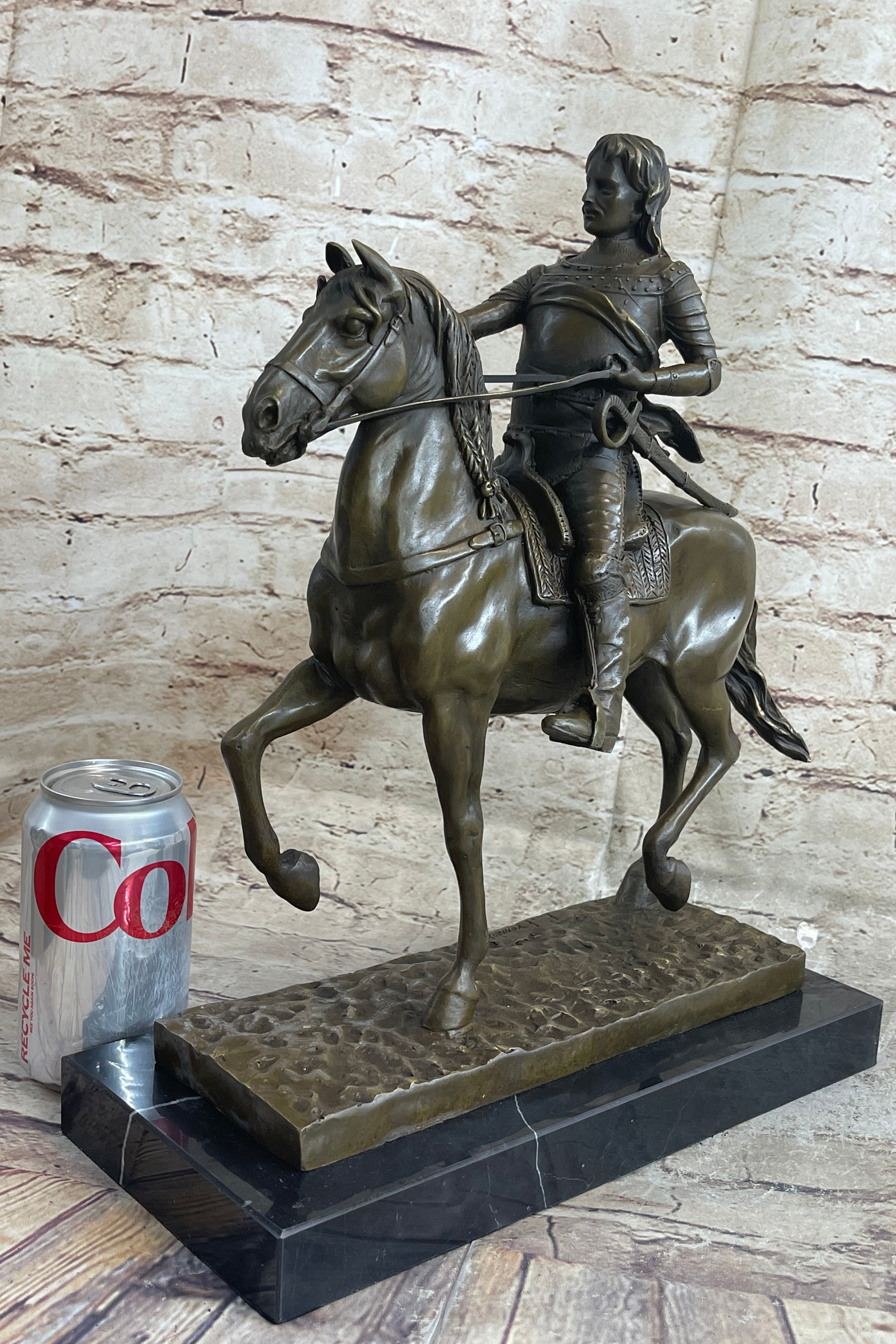 Medieval Armored Knight on Horseback Bronze 15" x 12"