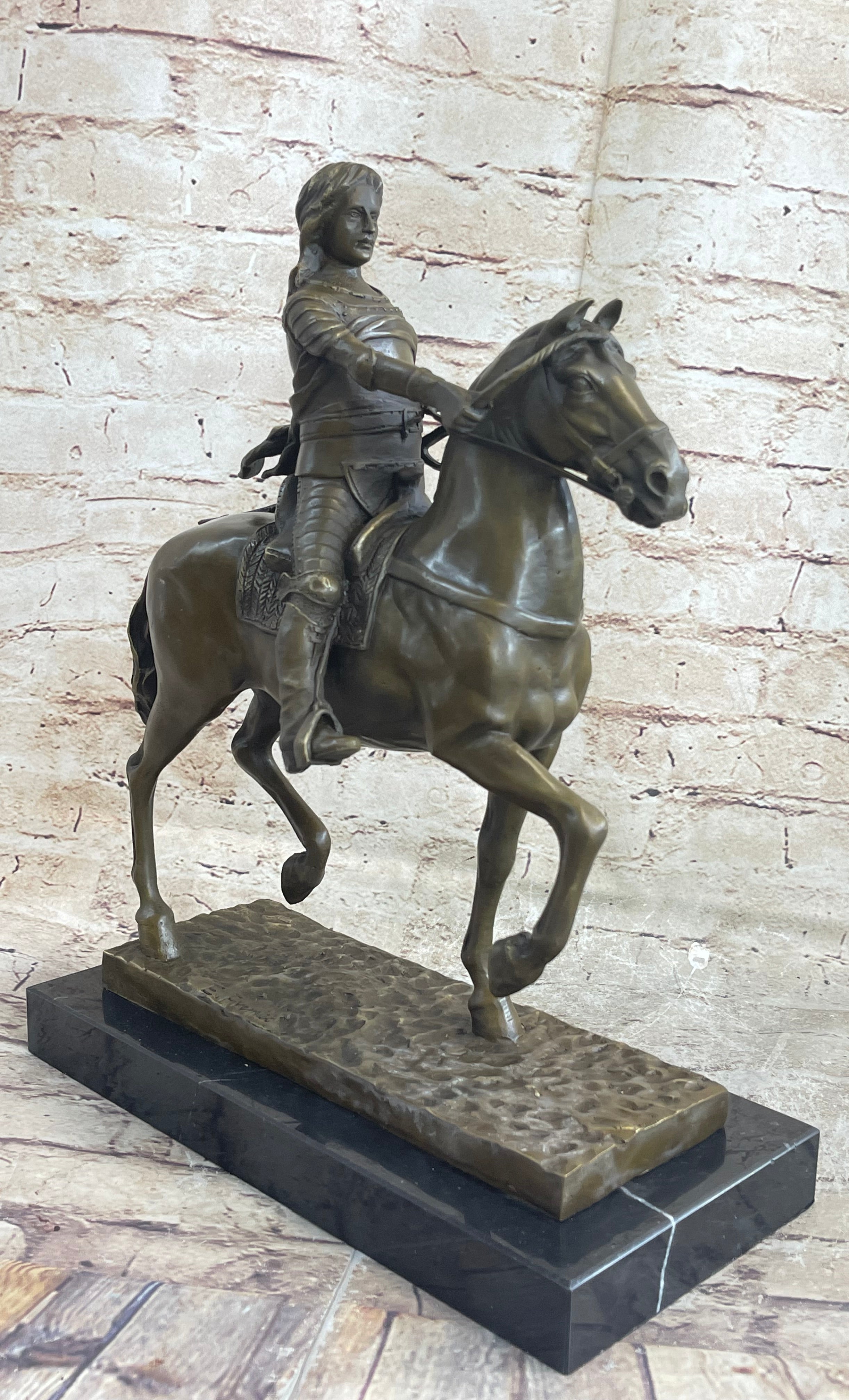 Medieval Armored Knight on Horseback Bronze 15" x 12"