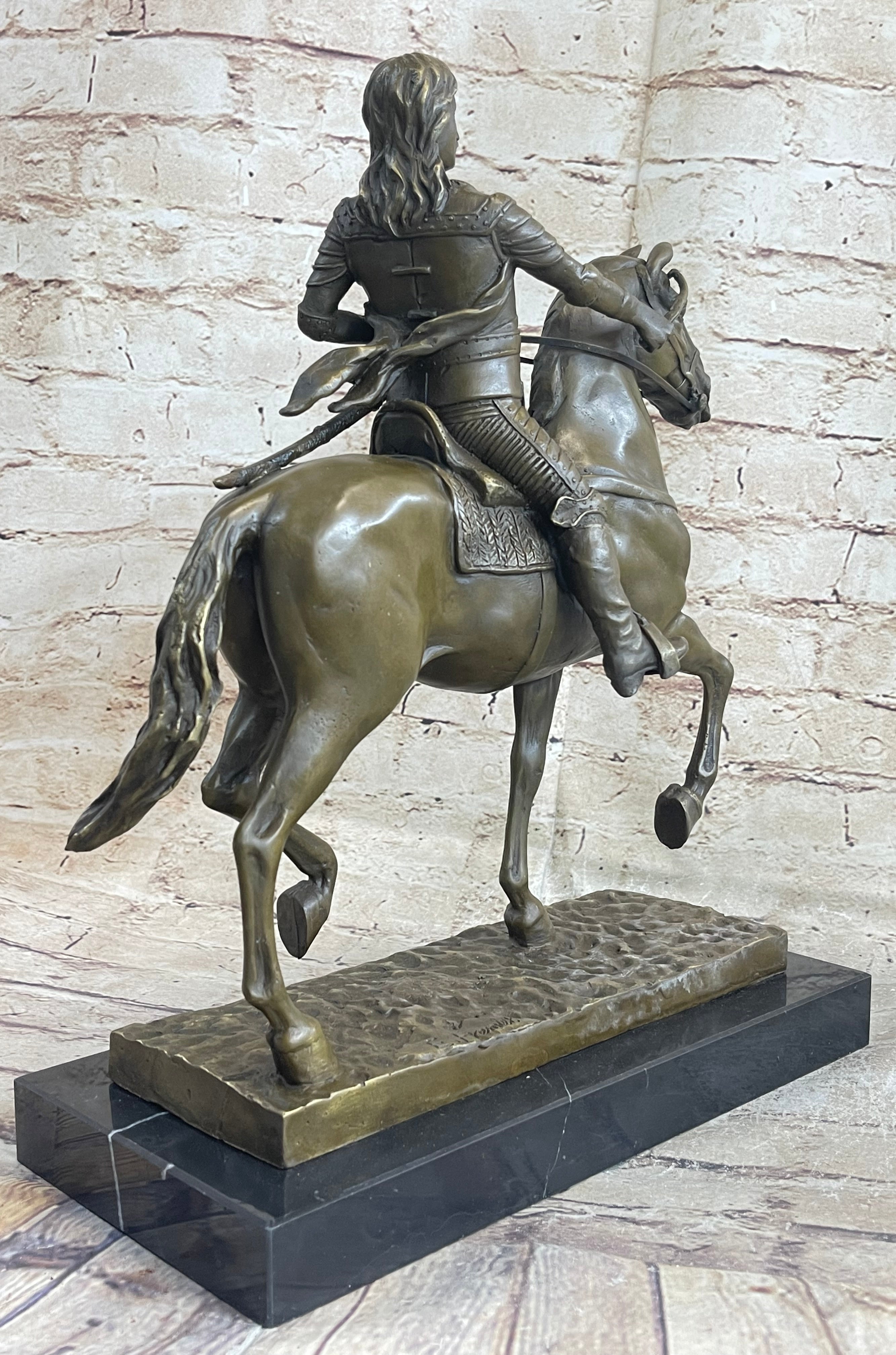 Medieval Armored Knight on Horseback Bronze 15" x 12"