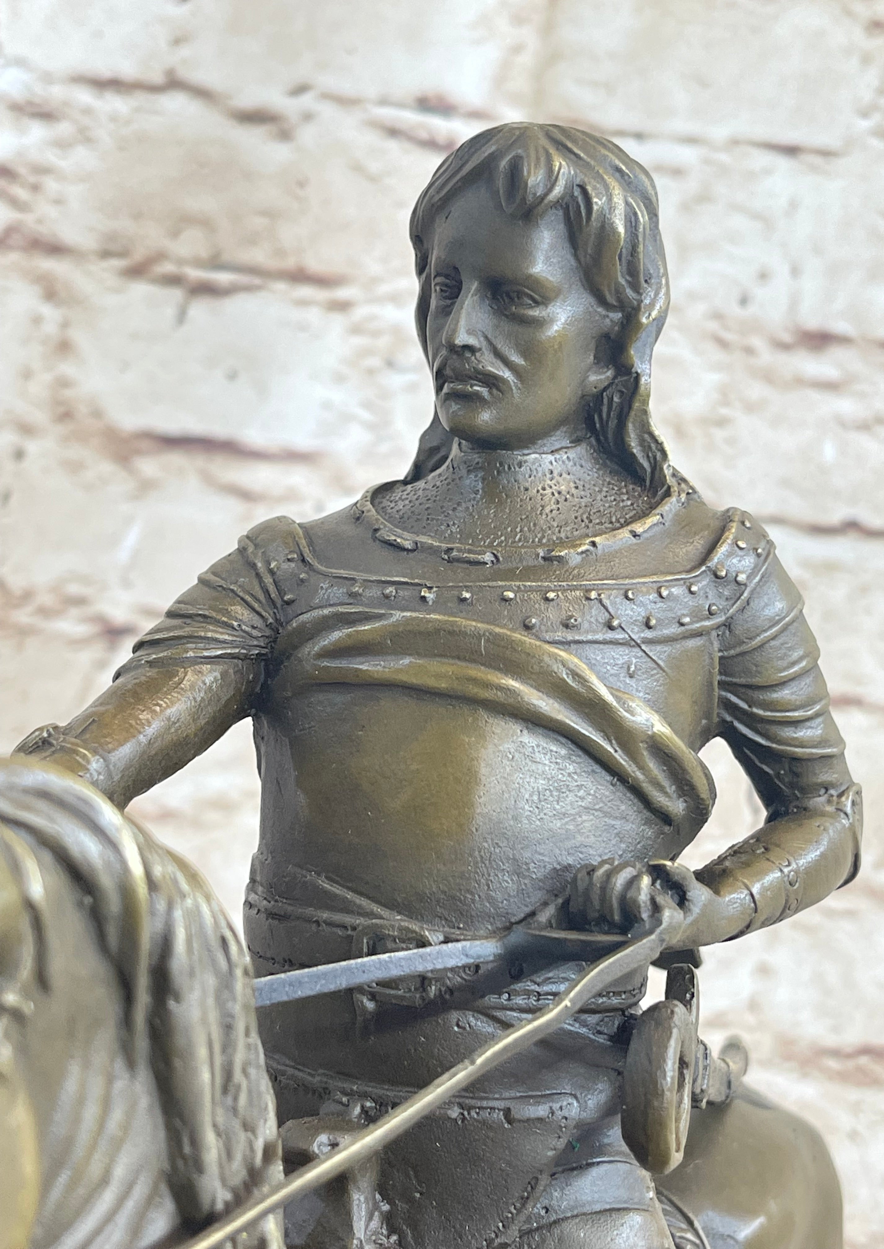 Medieval Armored Knight on Horseback Bronze 15" x 12"