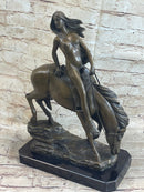 Lady Godiva Nude Girl on Horseback Bronze Sculpture Figure 16" x 12"