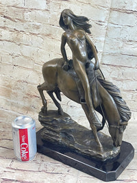 Lady Godiva Nude Girl on Horseback Bronze Sculpture Figure 16" x 12"