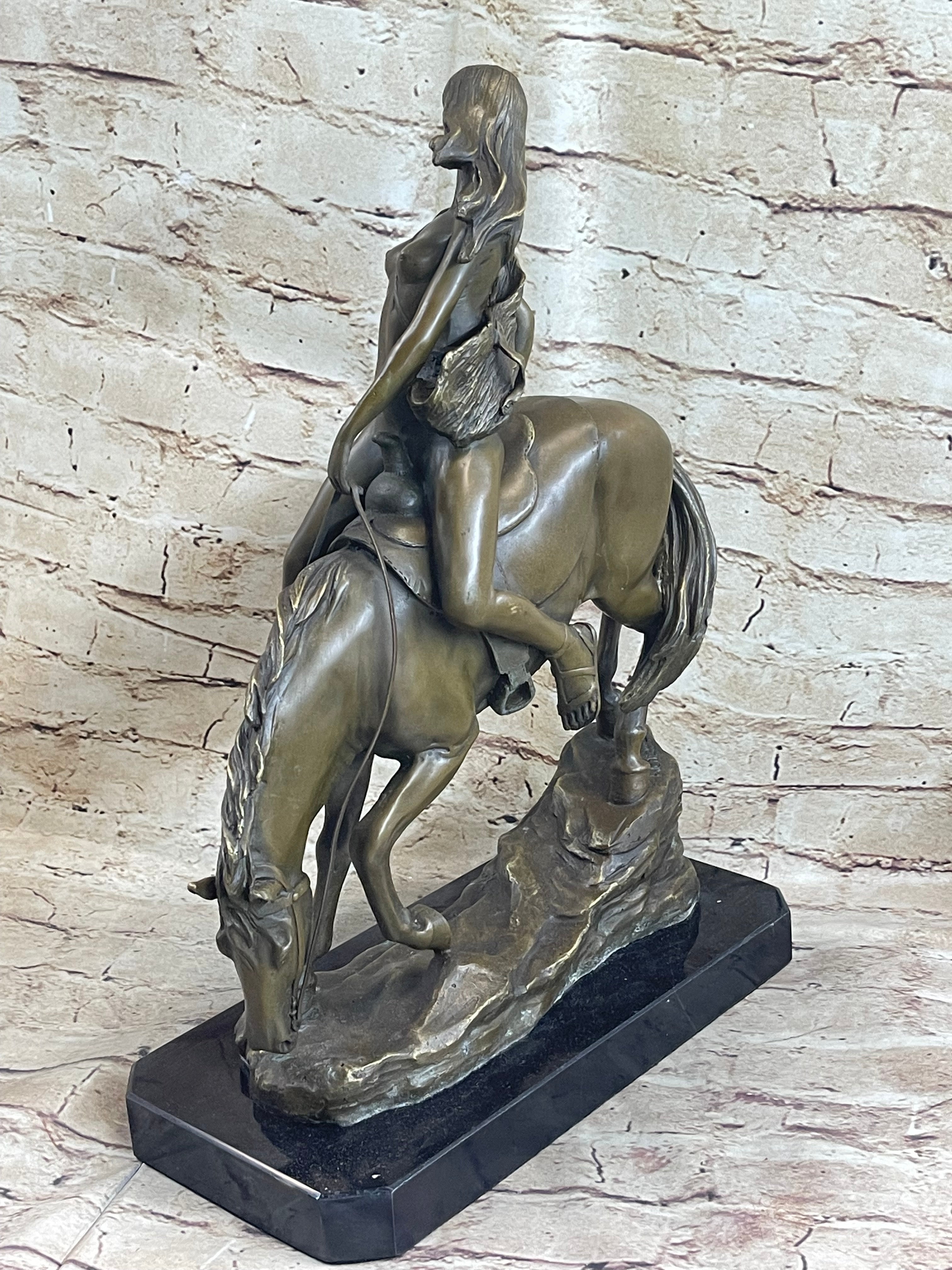 Lady Godiva Nude Girl on Horseback Bronze Sculpture Figure 16" x 12"
