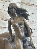 Lady Godiva Nude Girl on Horseback Bronze Sculpture Figure 16" x 12"