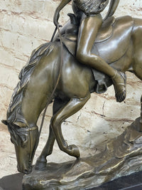 Lady Godiva Nude Girl on Horseback Bronze Sculpture Figure 16" x 12"