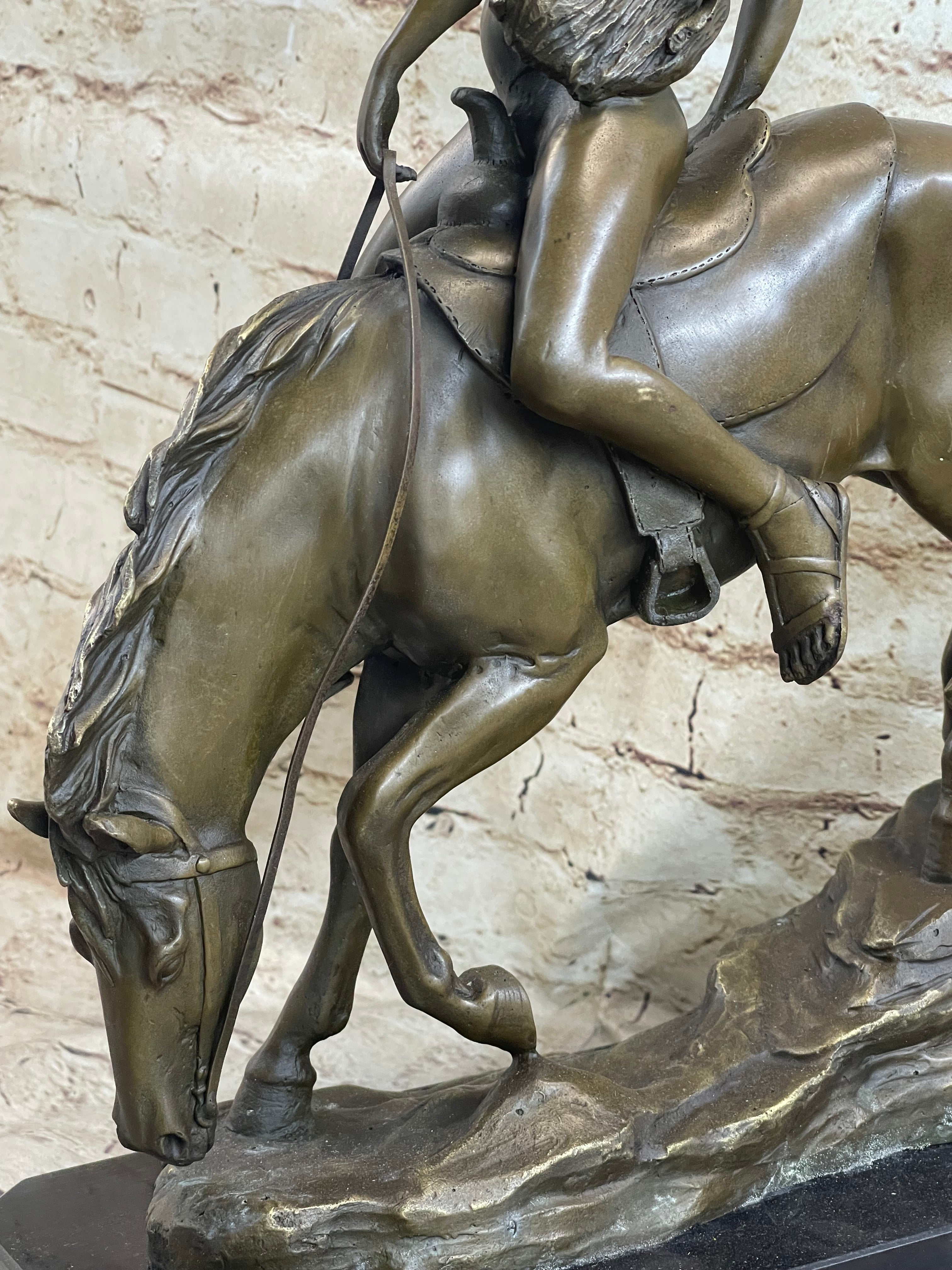 Lady Godiva Nude Girl on Horseback Bronze Sculpture Figure 16" x 12"