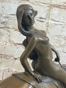 Lady Godiva Nude Girl on Horseback Bronze Sculpture Figure 16" x 12"