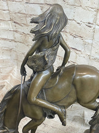 Lady Godiva Nude Girl on Horseback Bronze Sculpture Figure 16" x 12"