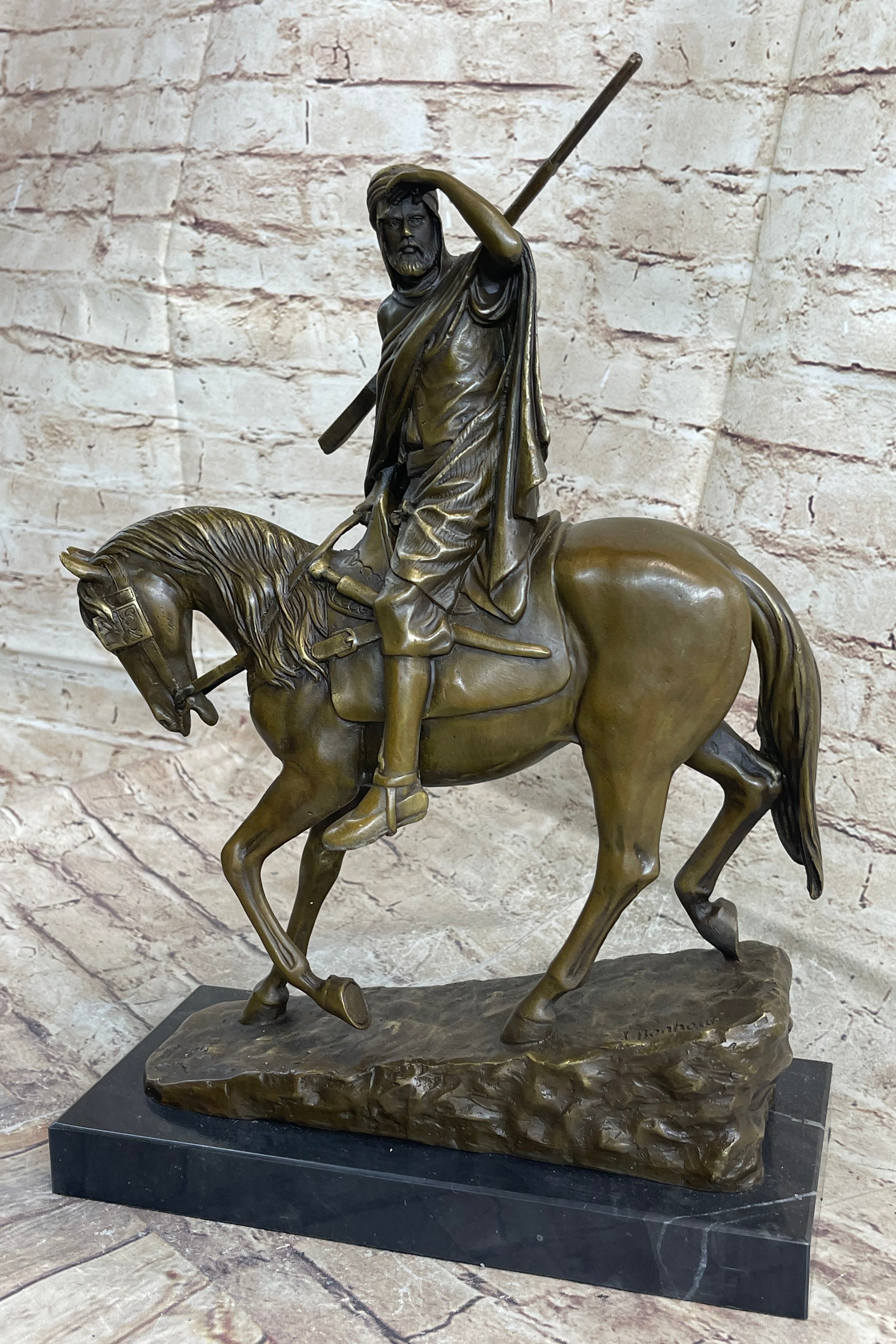 Signed Bonheur Arab Man on Horse Bronze Sculpture