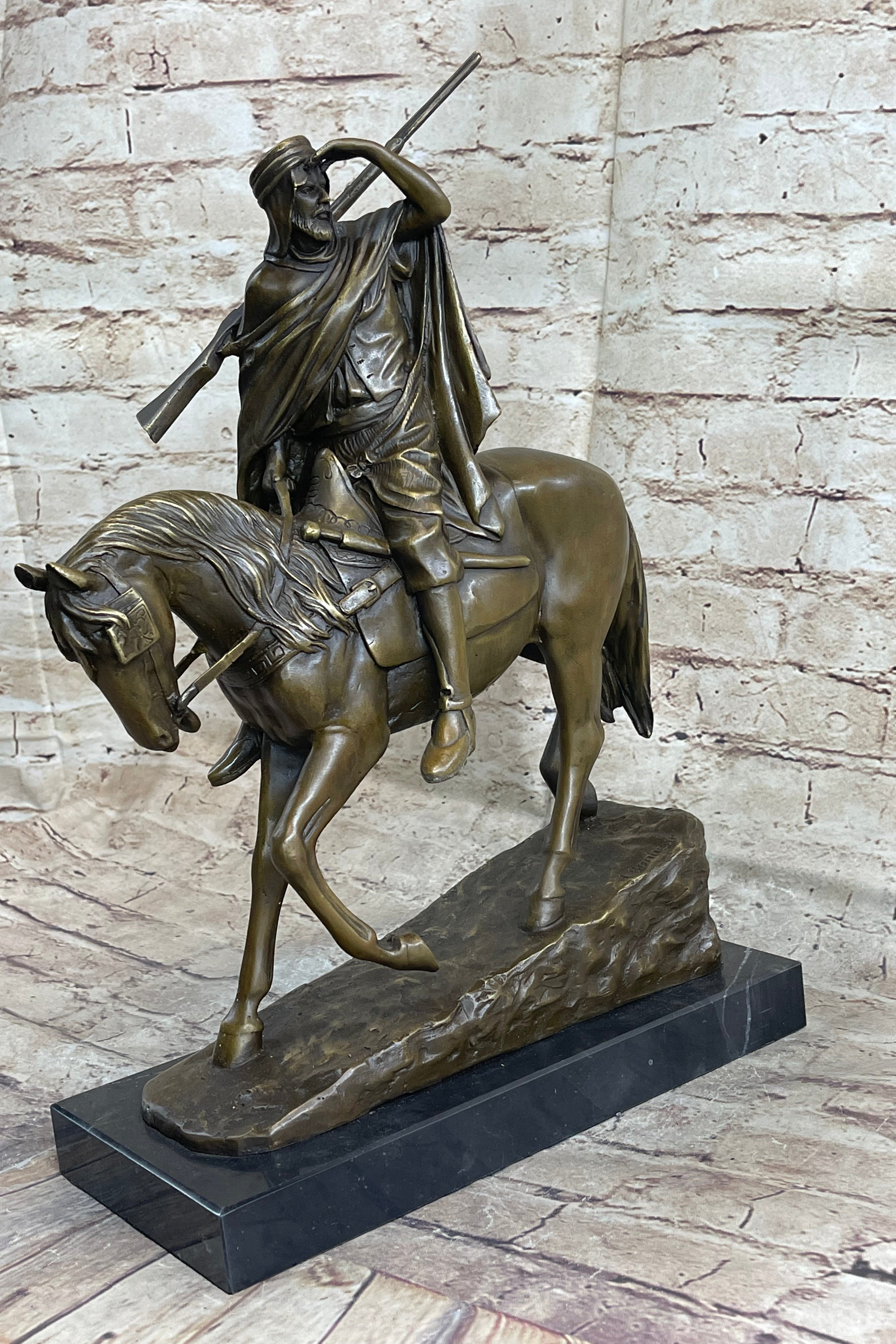Signed Bonheur Arab Man on Horse Bronze Sculpture