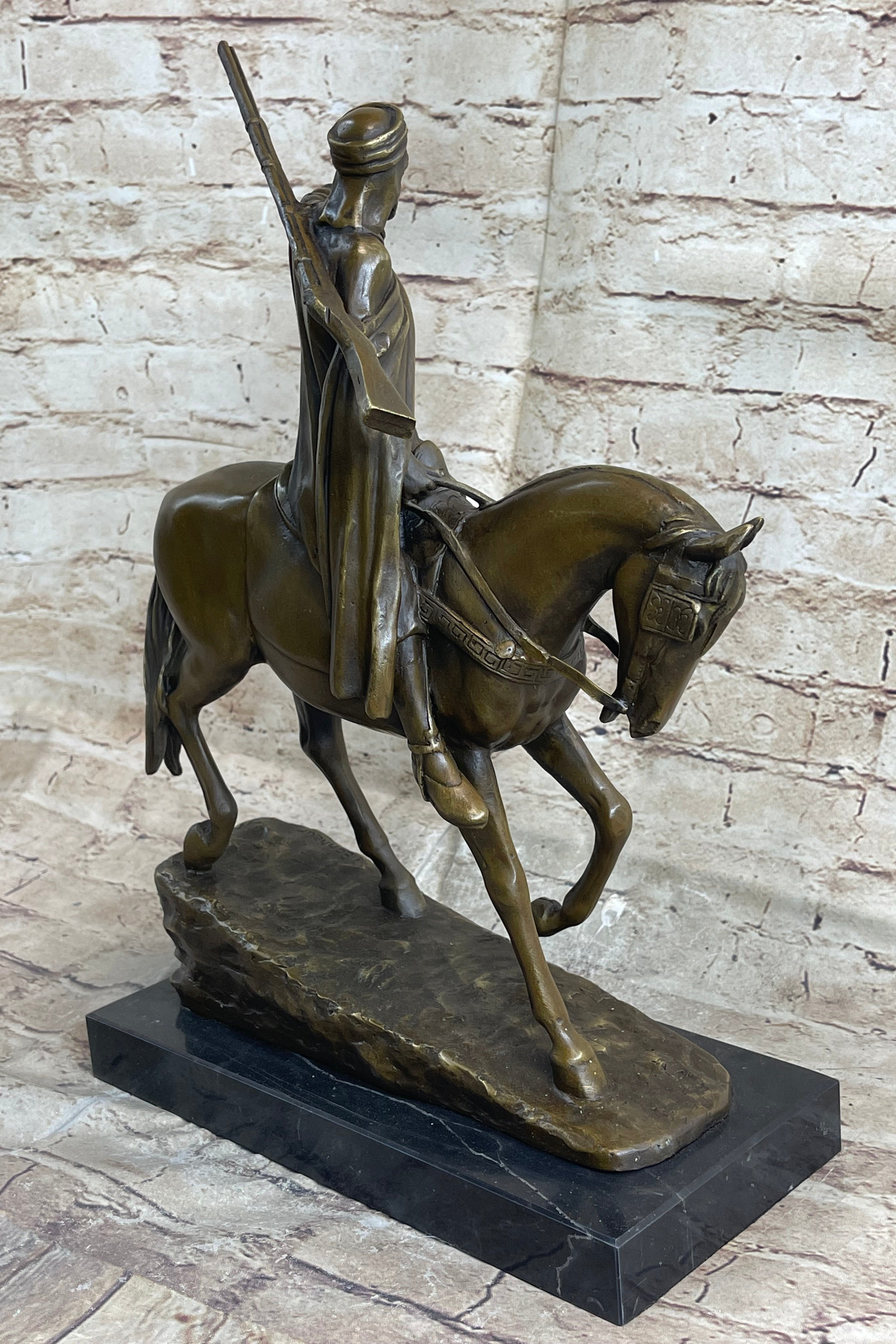Signed Bonheur Arab Man on Horse Bronze Sculpture