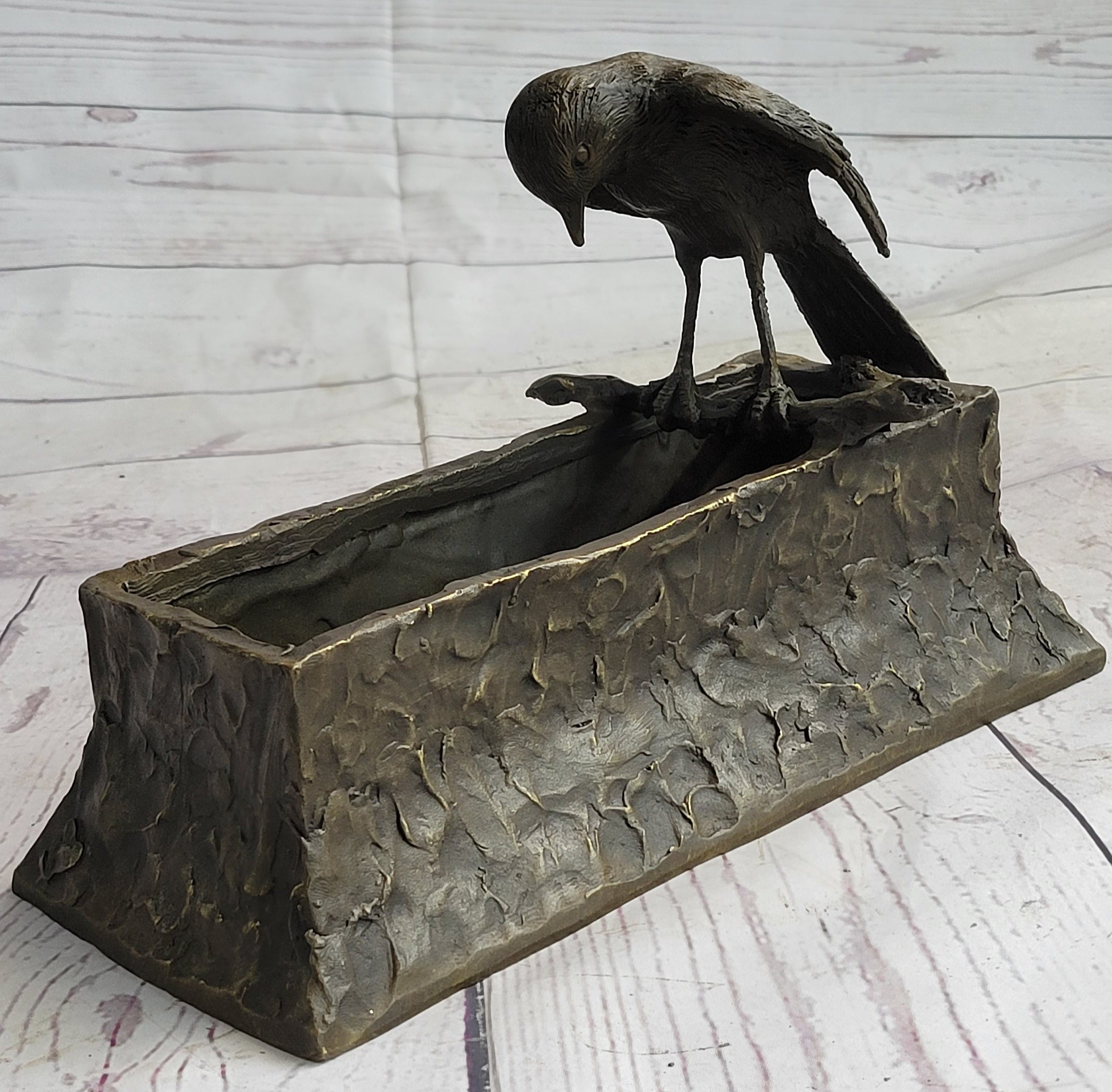Bronze Bird Planter Window Box Metal Sculpture 7" x 10"