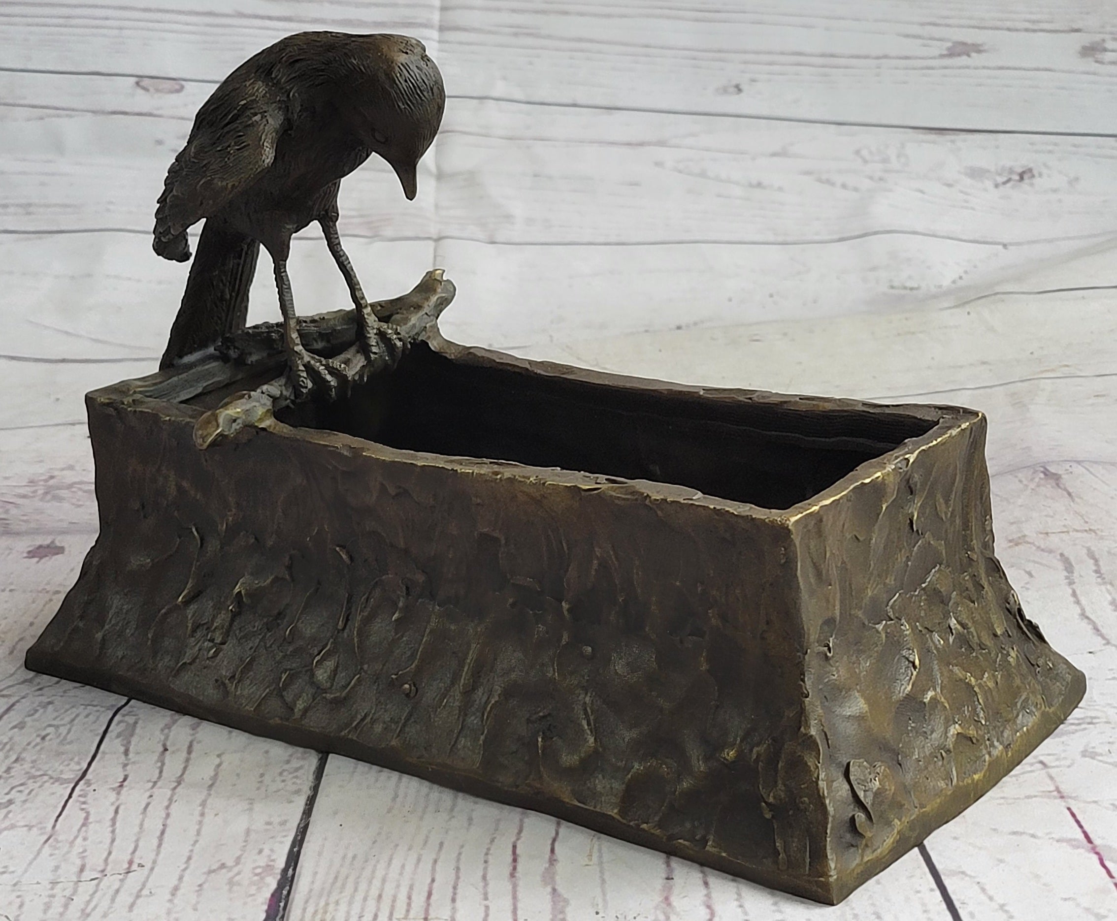 Bronze Bird Planter Window Box Metal Sculpture 7" x 10"