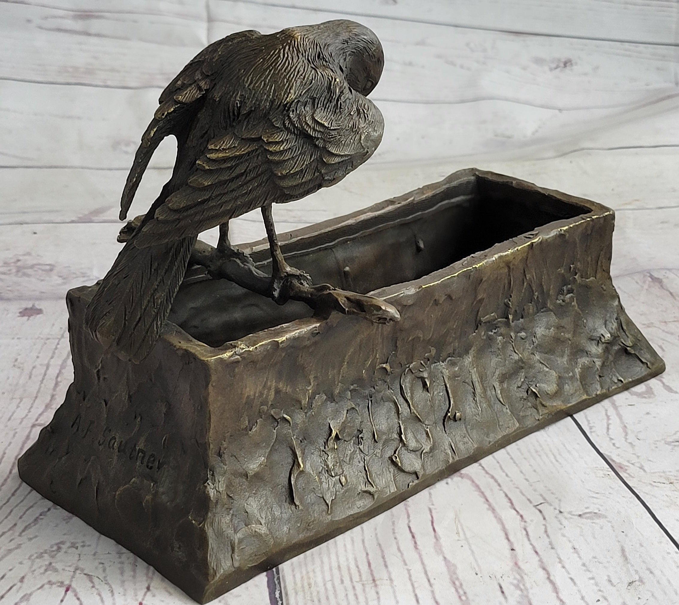 Bronze Bird Planter Window Box Metal Sculpture 7" x 10"