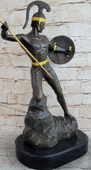 Signed Jensen Handsome Nude Roman Warrior Bronze Sculpture Art