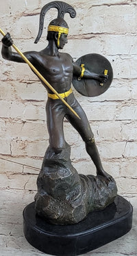Signed Jensen Handsome Nude Roman Warrior Bronze Sculpture Art