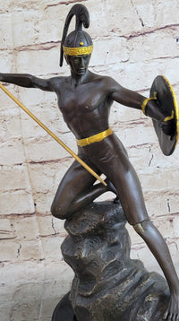 Signed Jensen Handsome Nude Roman Warrior Bronze Sculpture Art