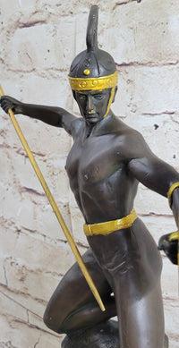 Signed Jensen Handsome Nude Roman Warrior Bronze Sculpture Art