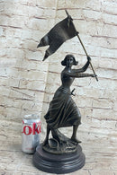 Saint Joan of Arc Standing W/ Flag Bronze Figure