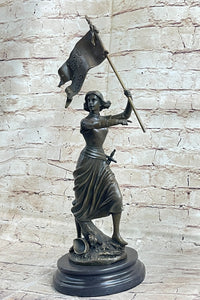 Saint Joan of Arc Standing W/ Flag Bronze Figure