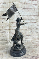 Saint Joan of Arc Standing W/ Flag Bronze Figure