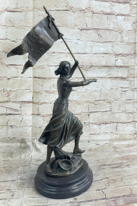 Saint Joan of Arc Standing W/ Flag Bronze Figure