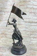 Saint Joan of Arc Standing W/ Flag Bronze Figure