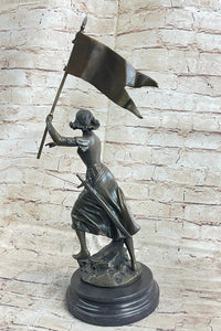 Saint Joan of Arc Standing W/ Flag Bronze Figure