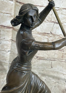 Saint Joan of Arc Standing W/ Flag Bronze Figure