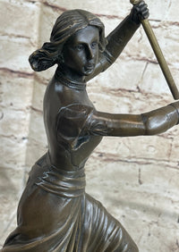 Saint Joan of Arc Standing W/ Flag Bronze Figure
